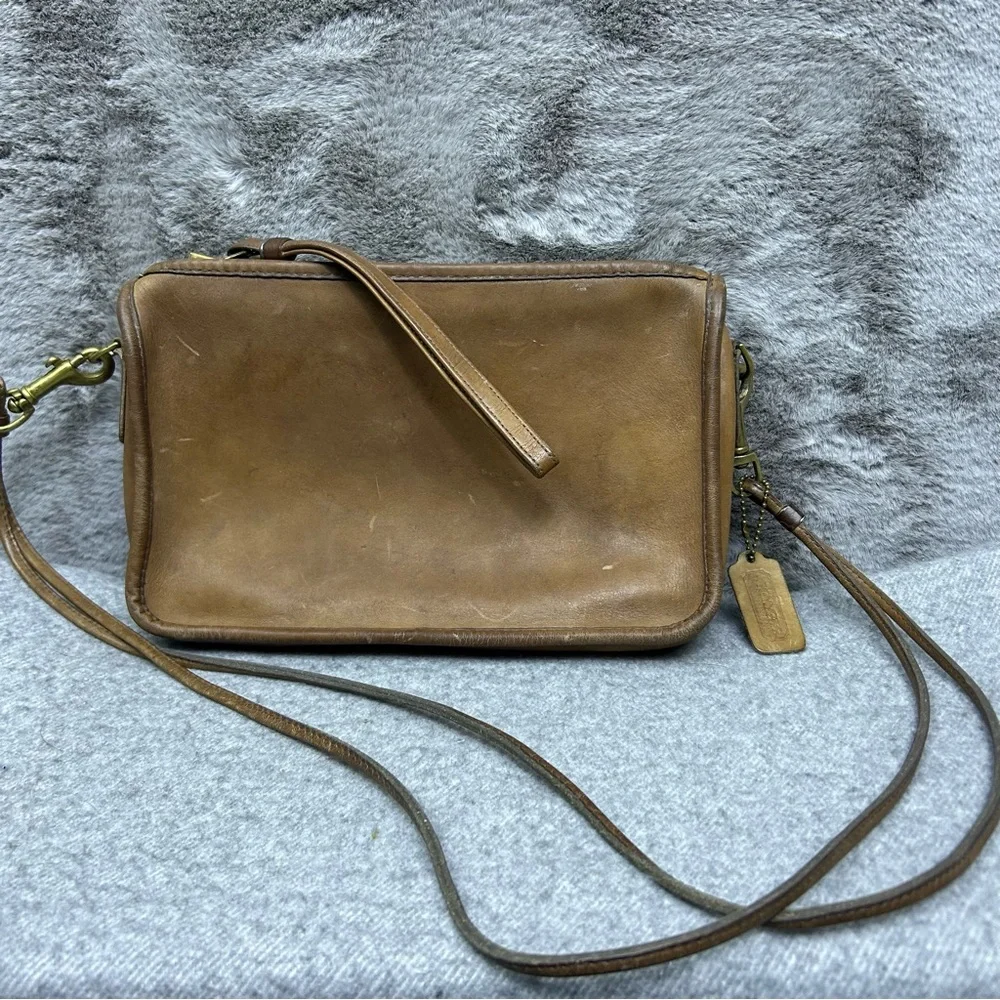Coach Vintage 1970s Made in NYC Leather Satchel Convertible Clutch Camel 911-061 - Picture 3 of 16
